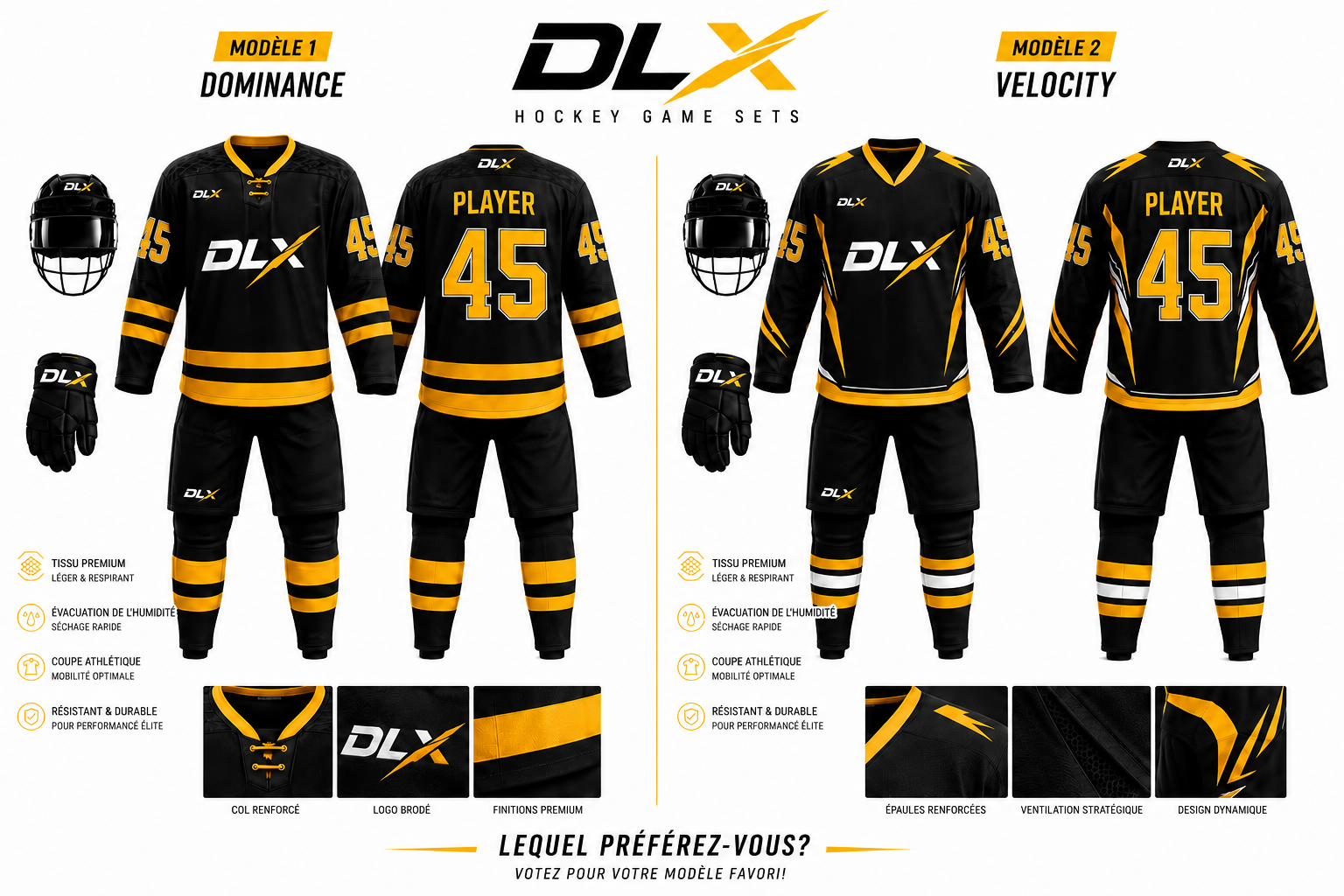 Ensemble de hockey DLX 100% personnalisé pour vous