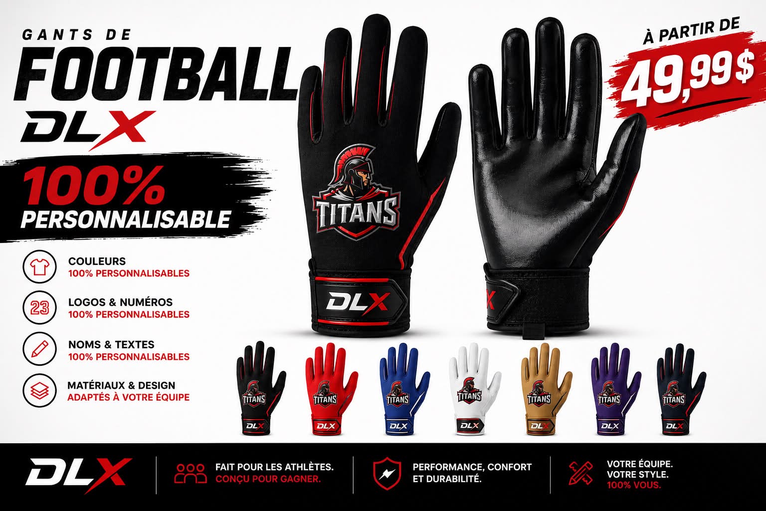 Gants DLX 100% personnalisé pour votre équipe
